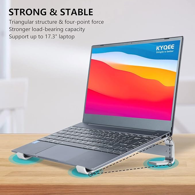 Laptop Stand for Desk, Ventilated Aluminum Laptop Riser, Silver | Stable Typing Support, Fixed 17° Angle, 2.5 in Lift, Silicone Pads, Open Airflow, Fits Most 11–16 in Laptops, Tool Included - Image 4