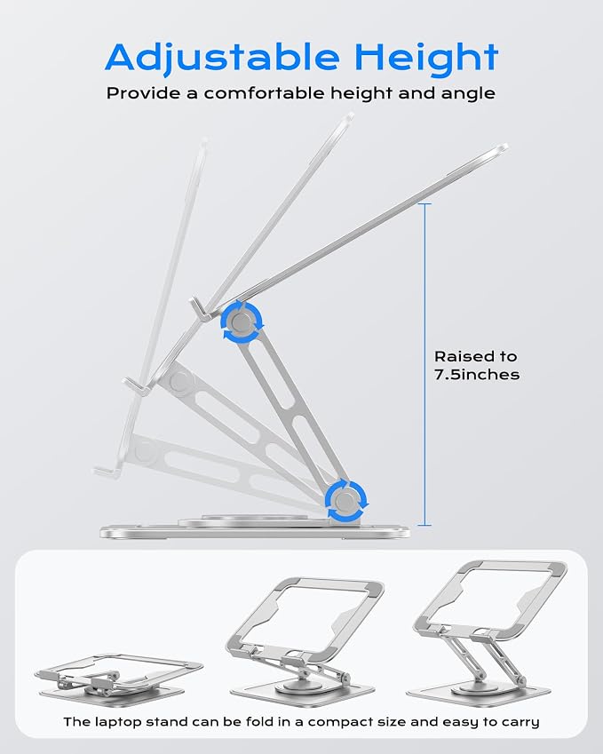 LOXP Adjustable Laptop Stand, Computer Stand with 360 Rotating Base | Ergonomic Laptop Riser Mount for Desk Foldable Protable Computer Desk Fits with MacBook Pro Air - Image 3