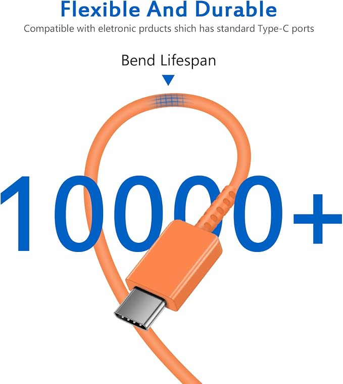 Type C Charger Fast Charging,USB C Charger,25W Samsung Super Fast Charger | for Samsung Galaxy S26/S25/S24/iPhone 17/16/15 Series,Android,with 6FT Extra Long USB C Cable (2-Pack with 2 Cable Orange) - Image 7