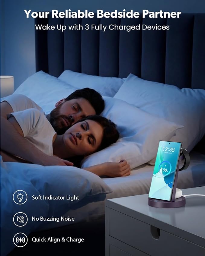 Wireless Charger for Samsung: 3 in 1 Wireless Charging Station | for Samsung Galaxy Watch 8 7 6 5 4 3 Pro S26 S25 S24 S23 S22 Ultra Z Fold Android, 18W adapter, Idea for Home Office Travel - Image 6