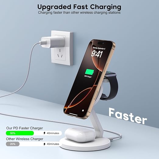 Charging Station for Apple Magnetic Wireless iPhone Mag-Safe Charger,15W 3in1 Foldable Wireless Dock Fast MagSafe Charger Stand for iPhone 17 Pro Max/16 Plus/16 ProMax/15/14/13,Apple Watch,AirPods Pro - Image 2