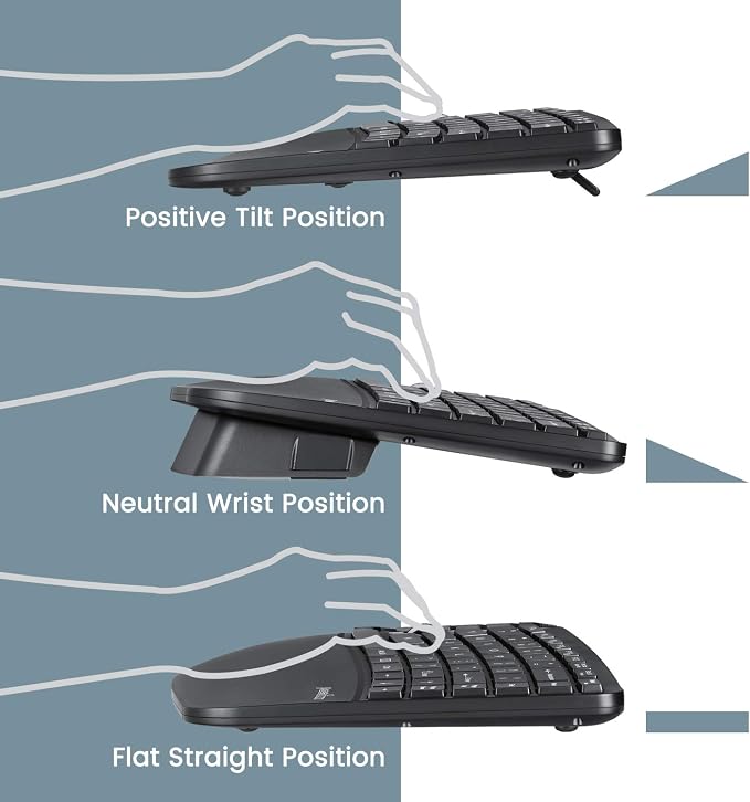 Perixx PERIDUO-606 Wireless Mini Ergonomic Keyboard with Portable Vertical Mouse - Adjustable Palm Rest Stand - Membrane Low Profile Keys - US English - Image 5