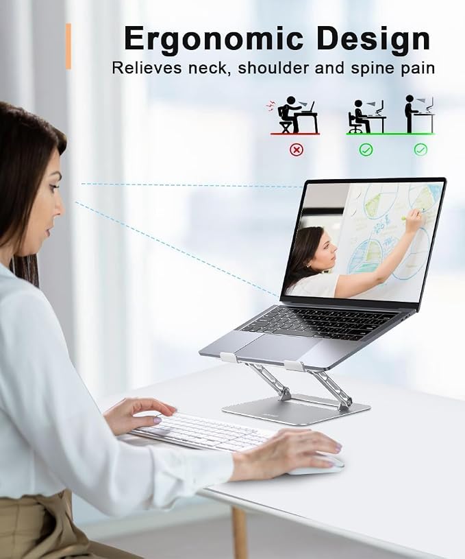 Aoviho Adjustable Laptop Stand for Desk,Portable Laptop Stand Holder and Riser,Foldable Aluminum Notebook Computer Stands for MacBook Air Pro HP Lenovo Dell Samsung Chromebook, 10-15.6 inch, Silver - Image 2