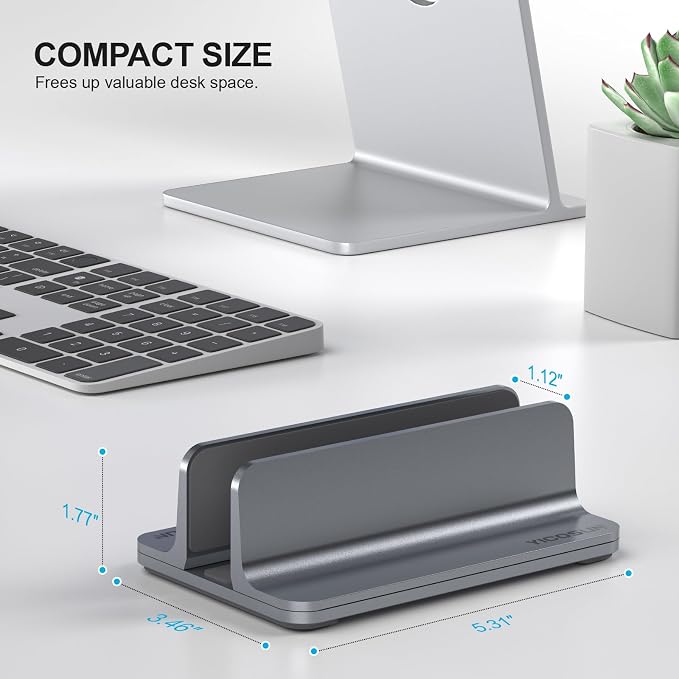 YICOSUN Aluminum Vertical Laptop Stand for Desk - Adjustable Width Dock for MacBook, Surface, Samsung, HP, Dell up to 17.3 inches - Space-Saving & Protective Design - Gray - Image 6