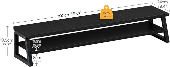 HOOBRO 2-Tier Dual Monitor Stand Riser, 39 Inch Large Computer Monitor Stand for 2 Monitors, Computer Monitor Riser, Desk Shelf Organizer for Office Desk, Accessories, Black BB122CJ01 - Image 2