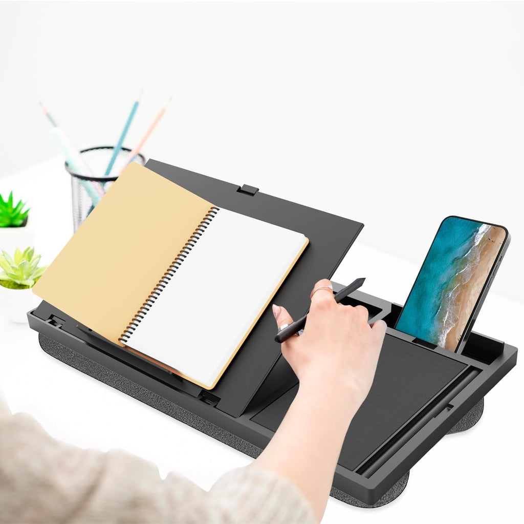 Laptop Lap Desk with Cushion - 9 Adjustable Angles, Fits Up to 15.6 inch Laptops, Built-in Mouse Pad, Phone and Pen Slots. Portable Writing Board for Bed, Sofa, and Work Table - Image 6