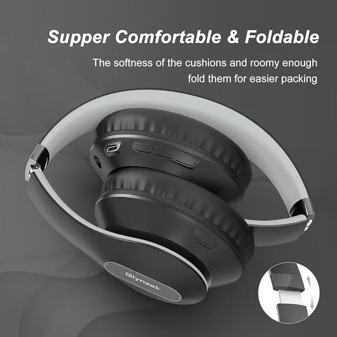 Wireless Bluetooth Headphones Over Ear V6.0 HiFi Stereo with Mic | 65H Playtime 6EQ Modes Foldable Bluetooth Headset with Microphone for Travel Smartphone Computer Laptop Grey - Image 3