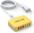 130W USB C Charger Block GaN 6 Port Fast USB C Charging Station for iPhone | Power Strip Adapter Plug for iPhone17 16 15 14 13 12 Pro Max/iPad/ iPad mini/Pro Galaxy S26/S25/S24 5ft Power Cord- Yellow by Unknown