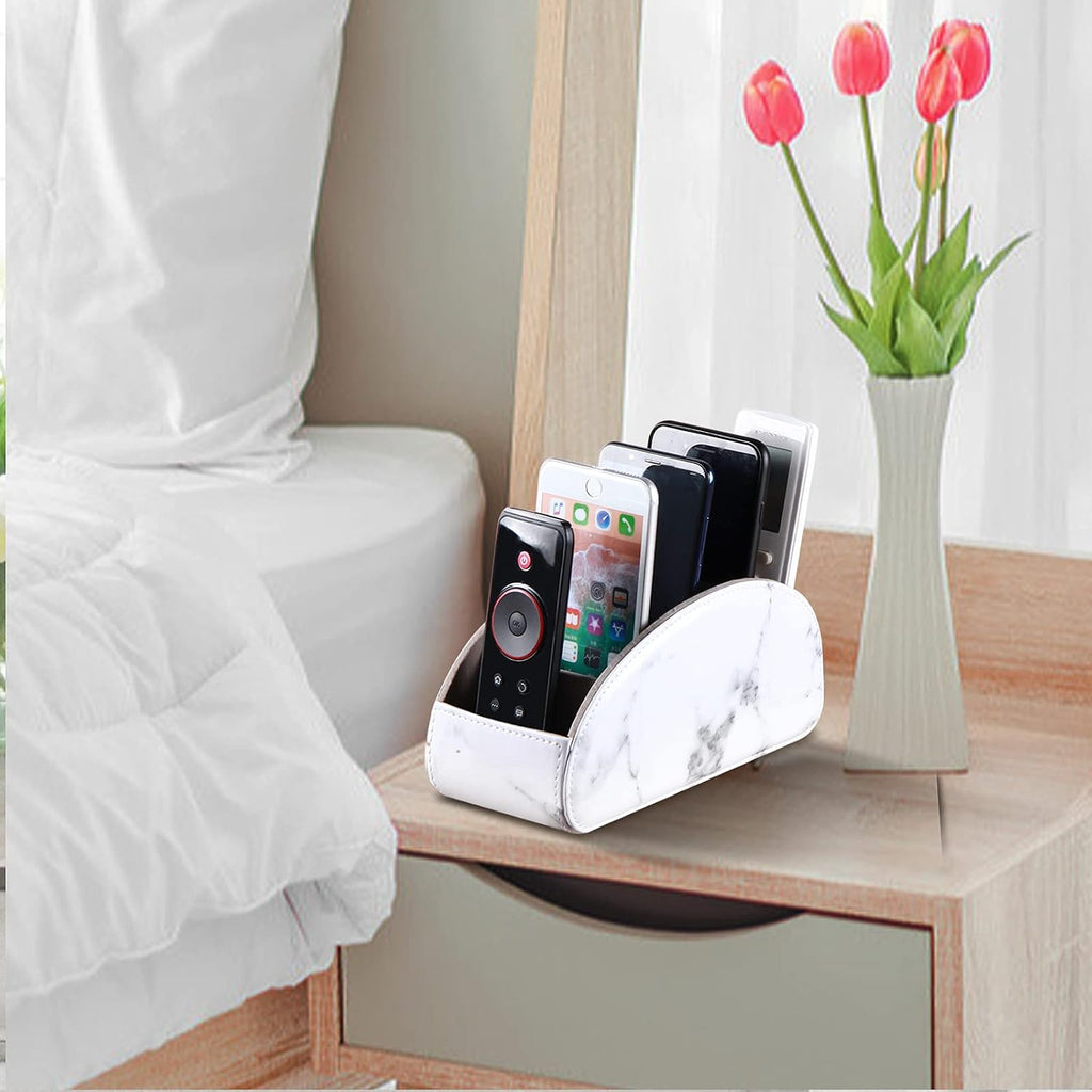 All-in-One Leather White TV Remote Holder with 5 Compartments - Image 6