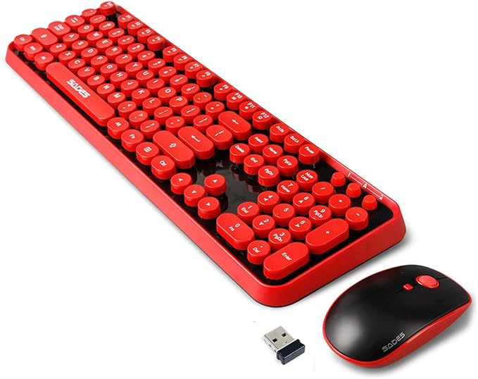 Red Wireless Keyboard and Mouse Combo,Typewriter Bubble Keys,for PC Laptop | Retro Round Keycaps,Clicky Sound,2.4GHz USB Receiver,Creamy Aesthetic Style,Full Size with Number Pad for Computer Desktop - Image 6