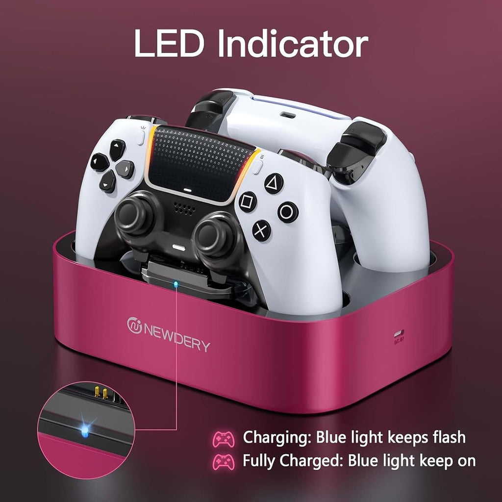 NEWDERY for PS5 Controller Charger Station, Dual Charging Dock for PlayStation 5 DualSense/Edge Controller, Fast Charging Stand with Type-C Cable, Gamer Gift for Women & Girls, Mother's Day - Image 4
