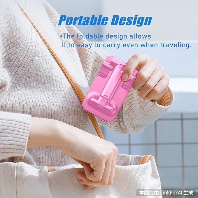 Phone Stand for Desk, Cell Phone Holder Cute Smart Cellphone Stand Foldable Stands Compatible with Under 8" Devices, Office Accessories, Sakura Pink - Image 5
