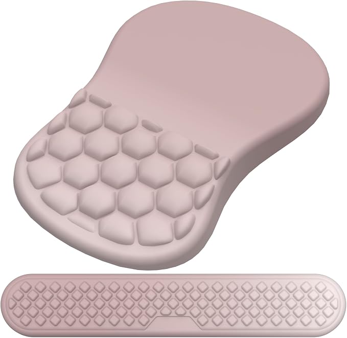 Ergonomic Mouse Pad Wrist Support, 2 in 1 Keyboard Wrist Rest Set | Memory Foam, 15° Ergonomic Slope, Massage Bead Design, Non-Slip PU Base, Lycra Fabric, for Office & Gaming, Gradient Pink by Laokiiy