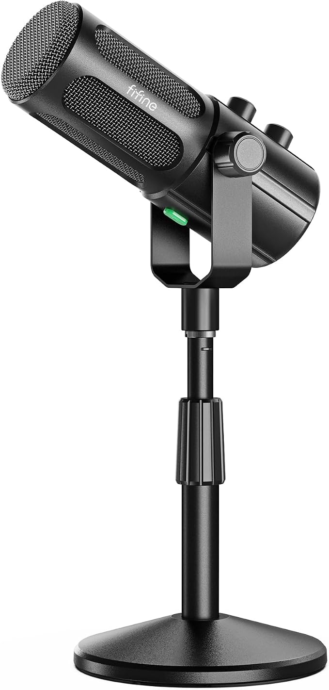 FIFINE AmpliTank TANK6S Vocal Dynamic Microphone XLR/USB Desktop Mic | Podcast Microphone with Height-Adjustable Stand, Mute, Monitoring, Studio Metal, for Streaming Content Creation Recording by FIFINE