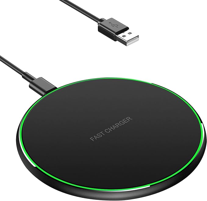 Wireless Charging Pad, Fast Wireless Charger, Ultra Slim USB Charging Dock with LED Indicator Light, Non-Slip Fast Charge Stand for iPhone/Samsung Galaxy/Android Smartphones by JONZEN