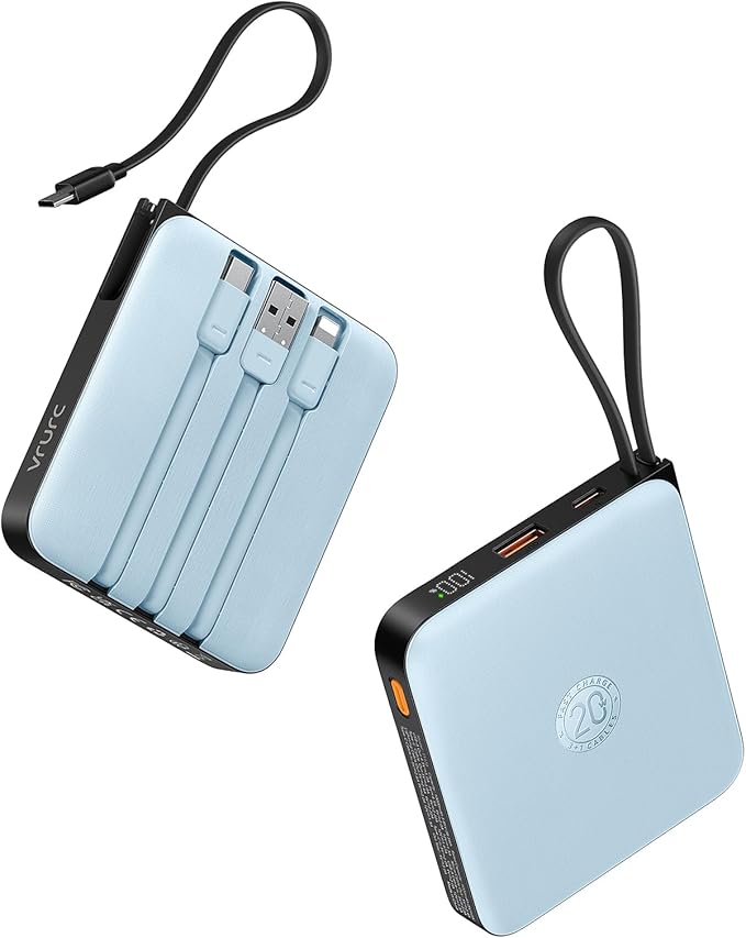VRURC Portable Charger for iPhone with Built-in Cable, 10000mAh 22.5W Fast Charging USB C Battery Pack, Cell Phone Power Bank for iPhone 17 16 15 & Samsung Galaxy Series (Blue) by Home
