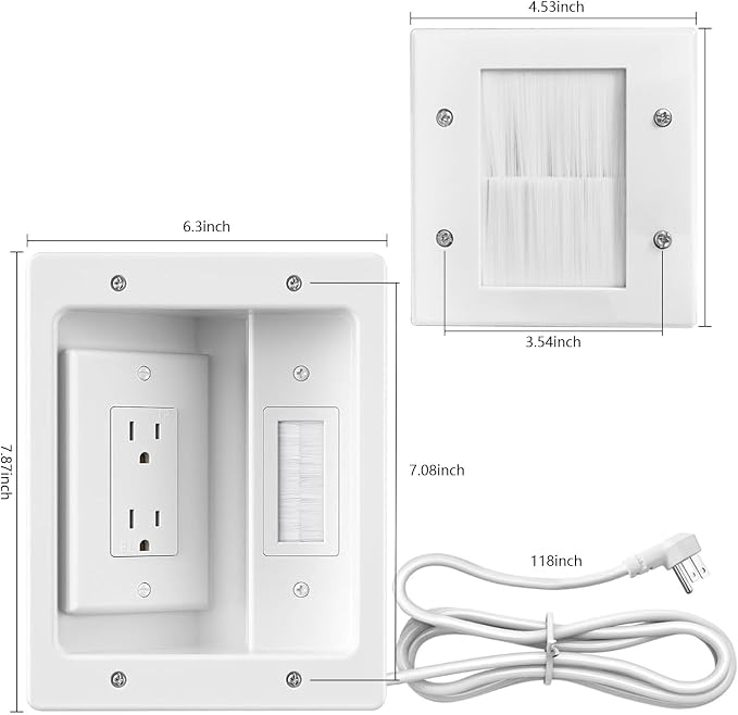 in-Wall TV Cable Management Kit, Dual Outlet Cord Hider for Wall Mounted TV with Data Jacks - Image 2