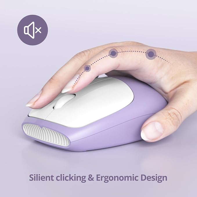 surmen Purple Keyboard and Mouse Wireless, Cute Wireless Typewriter, Full Size Slim Silent Round Keys Aesthetic Keyboard for Home and Office(Colorful Purple) - Image 4
