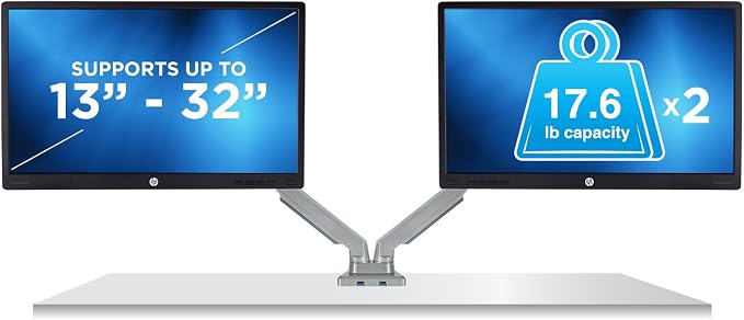 Mount-It! Dual Monitor Desk Mount with USB 3.0 Ports, Full Motion Dual Monitor Stand for 2 Screens up to 32 Inches, VESA 75x75 & 100x100, Clamp or Grommet Installation - Image 6