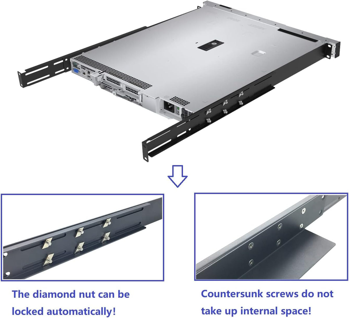 1U Universal 4-Post Rack Mount Server Shelf Rails 16-33" D - Image 3