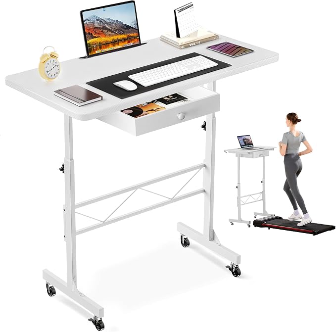 COMHOMA Small Standing Desk Adjustable Height Small Computer Desk Mobile Portable Rolling Laptop Table with Wheels 32" Computer Workstation Sit Stand Desks Portable Standing Table Treadmill desks by ComHoma