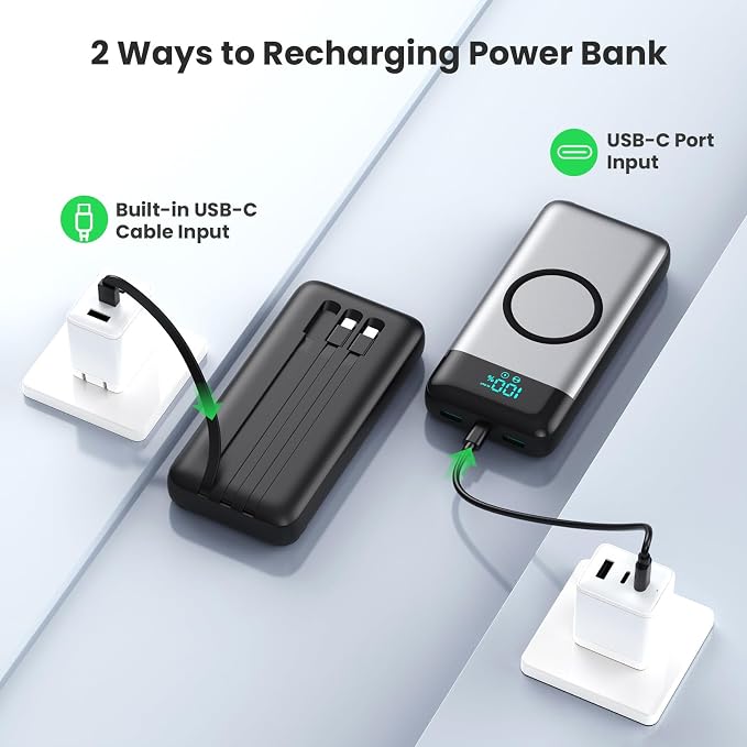 Wireless Portable Charger 40800mAh with 3 Built-in Cables,7-in-1 15W Wireless Charging Power Bank,25W PD QC 4.0 Fast Charging USB C Travel Essentials Battery Pack for iPhone 17/16/15/14,Galaxy,Android - Image 6