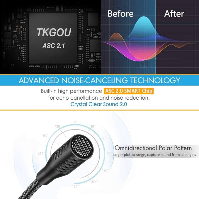 USB Microphone, 360 Degree Adjustable Gooseneck Design | PC Microphone with Mute Button & LED Indicator, Noise-Canceling Technology, Plug & Play, Compatible with Windows & MacOS - Image 5