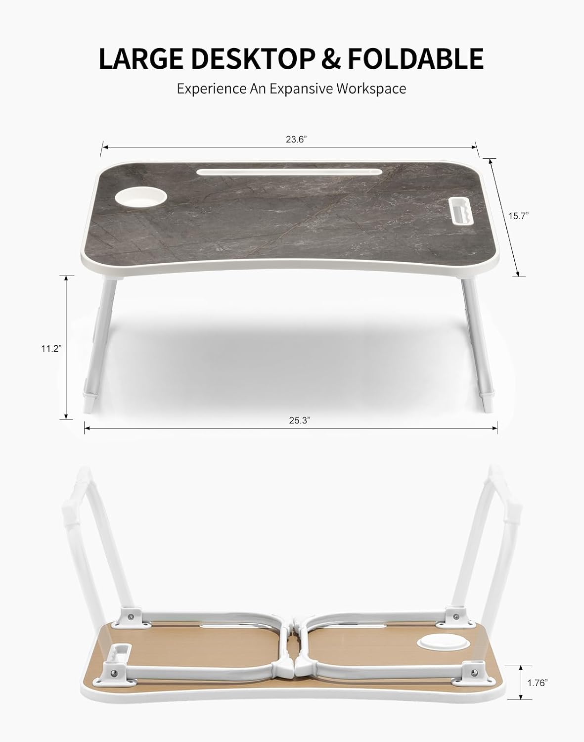 Foldable Lap Desk, Bed Desk, Bed Table & Laptop Stand w/Cup Holder - Image 6