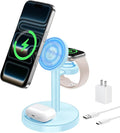 Aeinidi 2026 3 in 1 Wireless Charging Station Compatible with MagSafe, 15W Fast Magnetic Mag-Safe Charger Stand for Apple iPhone 17 16 15 14 13 12 Series iWatch AirPods Pro 4 3 2, Iceblue by Aeinidi