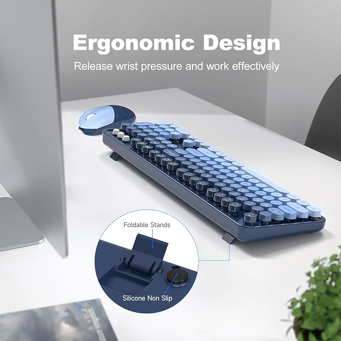 MOFII Wireless Keyboard and Mouse Combo, 2.4GHz Retro Typewriter Keyboard Full Size, Cute Wireless Mice, USB Dongle Plug and Play, for Laptop, PC, Desktop, Windows (Sea Blue Gradient Color) - Image 3