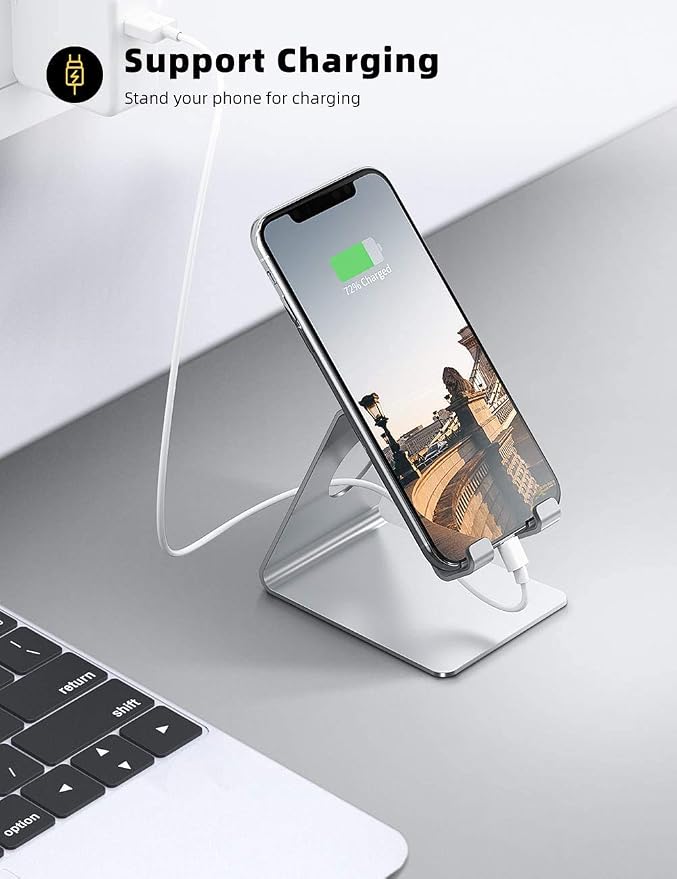 Lamicall Cell Phone Stand, Desk Phone Holder Cradle, Compatible with Phone 12 Mini 11 Pro Xs Max XR X 8 7 6 Plus SE, All Smartphones Charging Dock, Office Desktop Accessories - Silver - Image 3