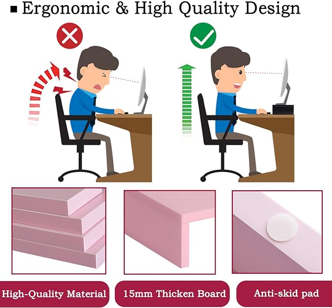 TEAMIX Pink Monitor Stand Riser - 2 PackS, Wood | Dual Stand for 2 monitors. Holds 80 lbs, Stack or Separate Adjustable Use, Fits laptop, TV, PC. For Home Office, Gaming - Image 5