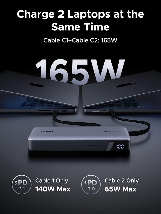 UGREEN Nexode 20000mAh 67W Built-in USB-C Power Bank for iPhone 17 | 2 built-in USB-C cables, 90Wh. Fast charges for MacBook, iPad, Samsung, Dell, HP, Lenovo. for business travel. - Image 3