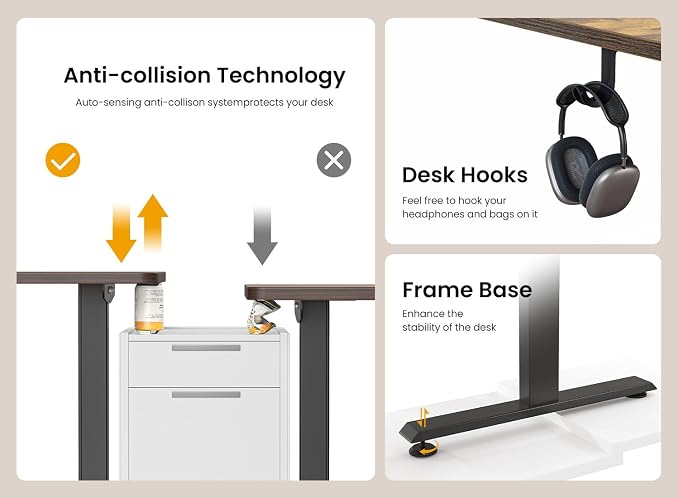 BANTI 48 × 24 Inches Standing Desk, Ergonomic, Electric Height Adjustable, Sit and Stand Up, Computer Office Desk with Splice Board, Black Frame/Rustic Brown Top - Image 7