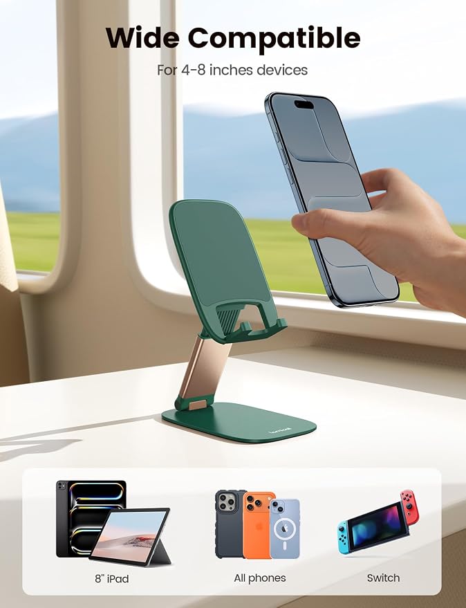 Lamicall Ultra-Thin Phone Stand, Green Office Desk Decor Accessories | Sage Green Desk Accessories, Office Cubical Decor for Men, Stocking Stuffers for Teens Girls Boys Gifts, Sturdy Phone Holder - Image 6
