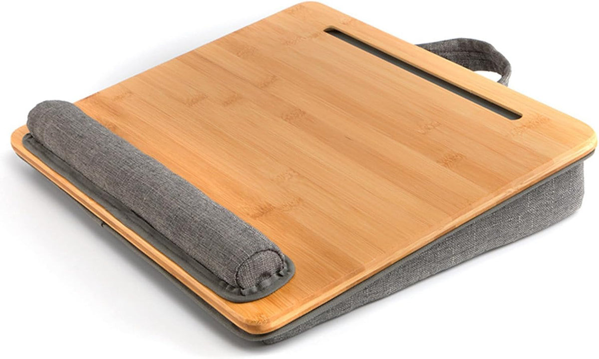 Bamboo Lap Desk for Laptop with Cushion Tablet Phone Holder Handle by SANJIMO
