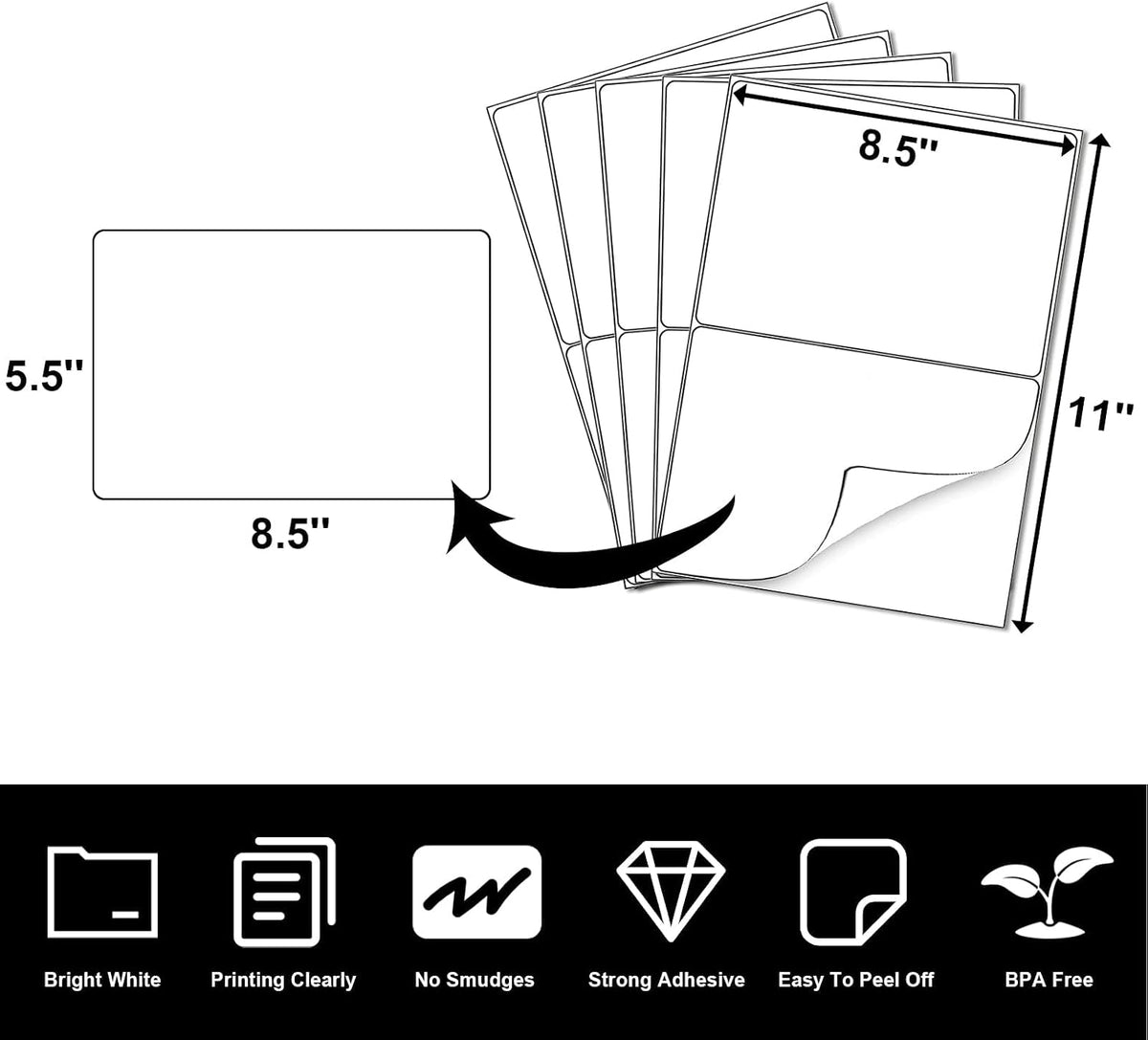 LabelMore 8.5'' x 5.5'' Half Sheet Self Adhesive Shipping Labels for Laser & Inkjet Printers - Rounded Corner - Shipping Labels 2 Per Sheet (8000 Labels) - Image 2