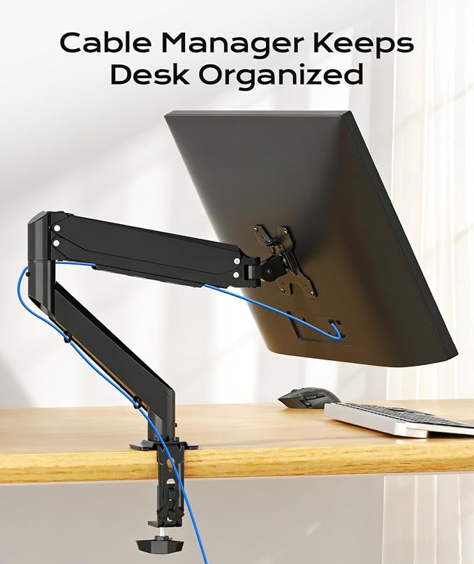 Pholiten Single Monitor Mount for up to 35" Screens | Fully Adjustable Gas Spring Arm, Holds up to 24lb, VESA 75/100mm, Black - Image 6