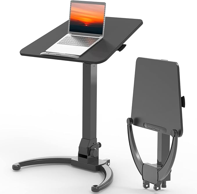 JOY worker Foldable Standing Desk, 90° Tilt Height Adjustable Desk, Black | MDF Tiltable Desktop, Height Adjustable, Collapsible Low Base with Hidden Wheels, Non-Slip Mat, Holds 22lbs, for Home Office by JOYworker