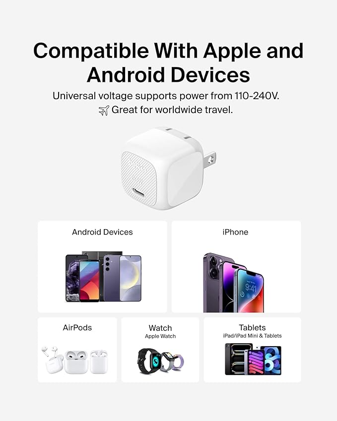 Belkin 20W Compact USB C Charger Block, 2 Pack, Fast Charging for Travel | PD 3.1, Travel Charger, iPad, iPhone 17, Samsung Galaxy, Pixel, AirPods, Apple Watch, Nintendo Switch 2, Foldable Prongs - Image 6