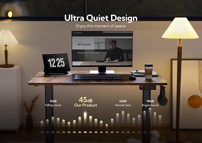 Claiks Electric Height Adjustable Standing Desk, 35x20 Inch, Rustic Brown | Smooth Height Adjustment, 3 Memory Presets, Cable Management Hub&Hook, Stable Steel Frame, 176lbs Capacity, Easy Assembly - Image 5