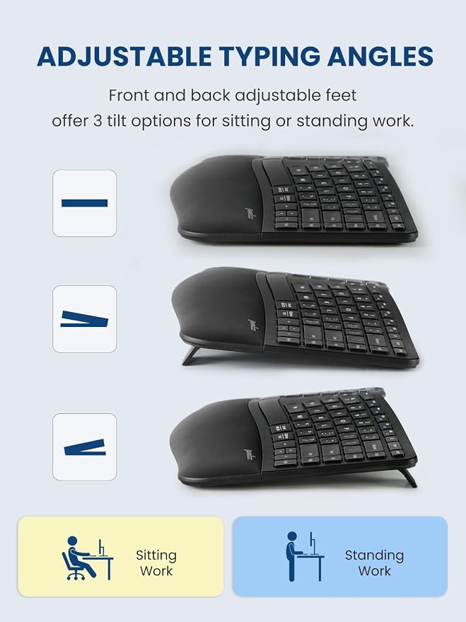 Perixx PERIDUO-606II 2-in-1 Wireless Compact Ergonomic Keyboard with Portable Vertical Mouse - Adjustable Palm Rest Stand - Quiet Keys & Clicks - US English - Image 5