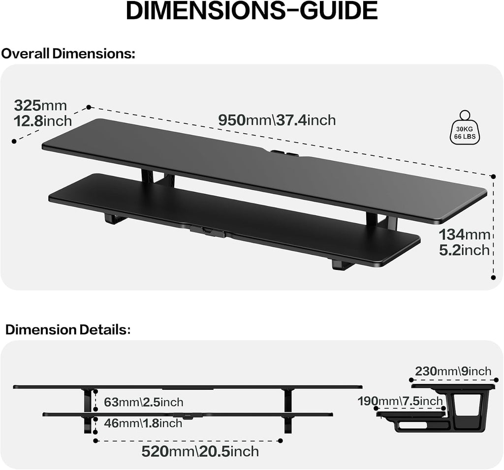 Dual Monitor Stand Riser, 2-Tier Wooden Desk Shelf with Storage, Black - Image 2