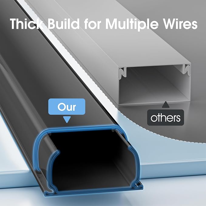 Large Cord Hider - 47in Wire Hiders for TV on Wall, Paintable Cable Hider, X-Large Cable Management Kit, Cord Hiding for Wall, W1.6in H0.8in, Black - Image 5