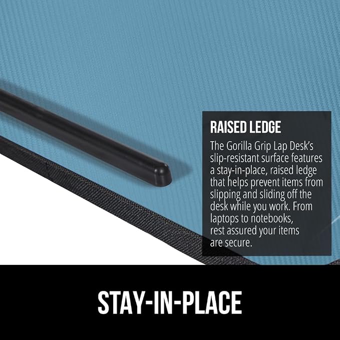 GORILLA GRIP Laptop Lap Desk with Phone Holder, Pillow Cushion Desks Fit Laptops up to 15.6", Tray Ledge Keep Computers in Place, Portable Travel Workstation Essentials for Home, Dorm Room, Blue - Image 3
