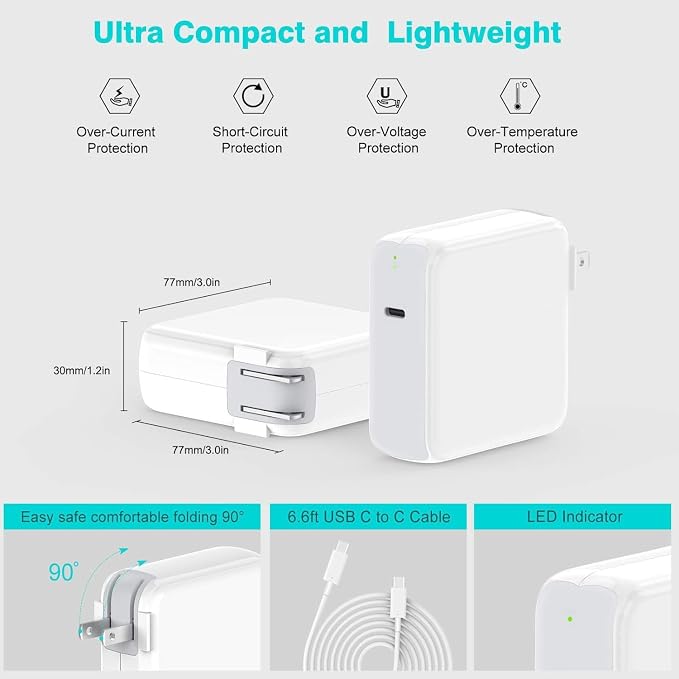 96W USB C Charger for MacBook Pro 16, 15, 14, 13 inch 2025 2024, 2023, 2022, 2021, M4 M3 M2 M1 MacBook Air, USBC Laptop Power Adapter, iPad, LED, 6.6ft 5A Cable Charging as Fast as Original Quality - Image 7