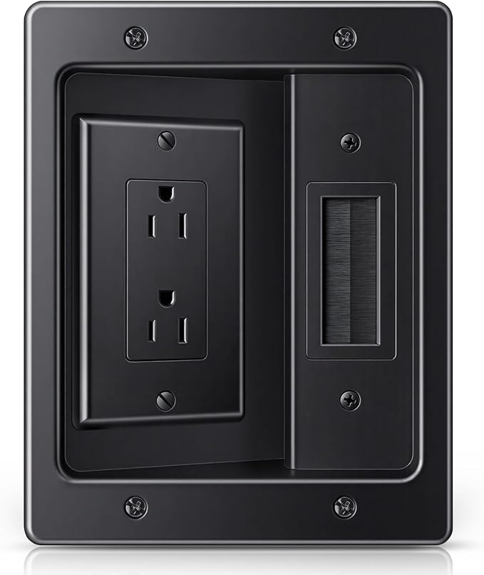 in Wall Cable Management Kit, Wall Cable Concealer Kit for TV, Recessed Outlet for Low Voltage Cables, Cord Hider Fits All Plugs for Wall Mounted TV & Cable Pass Through, Black by ZEXMTE