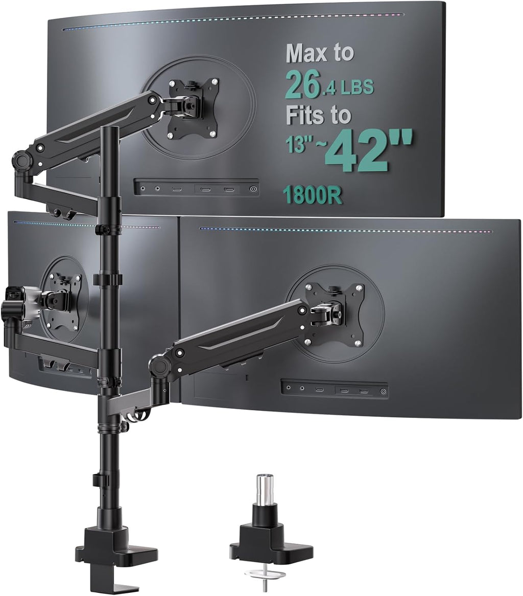 WALI Stacked Triple Monitor Mount for 13-42 inch Curved Screen, Max 26.4lbs by WALI