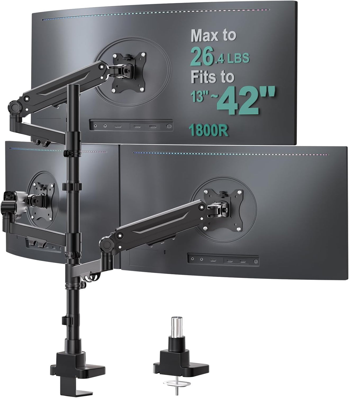 WALI Stacked Triple Monitor Mount for 13-42 inch Curved Screen, Max 26.4lbs by WALI