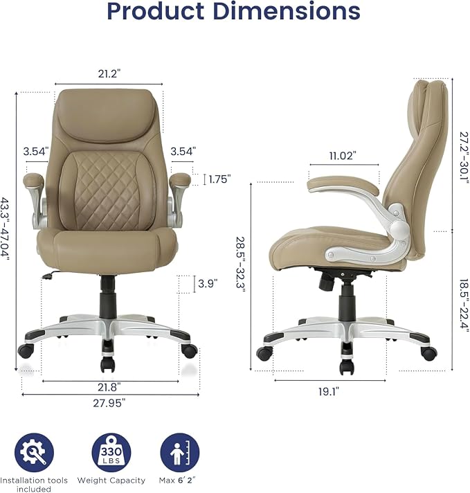 Nouhaus Ergonomic Office Chair Premium Microfiber Leather Adjustable Lumbar Support & Armrests, High Back Comfy Desk Gaming Chairs Executive Computer Swivel Chair Tilt Function(Posture,Taupe) - Image 2